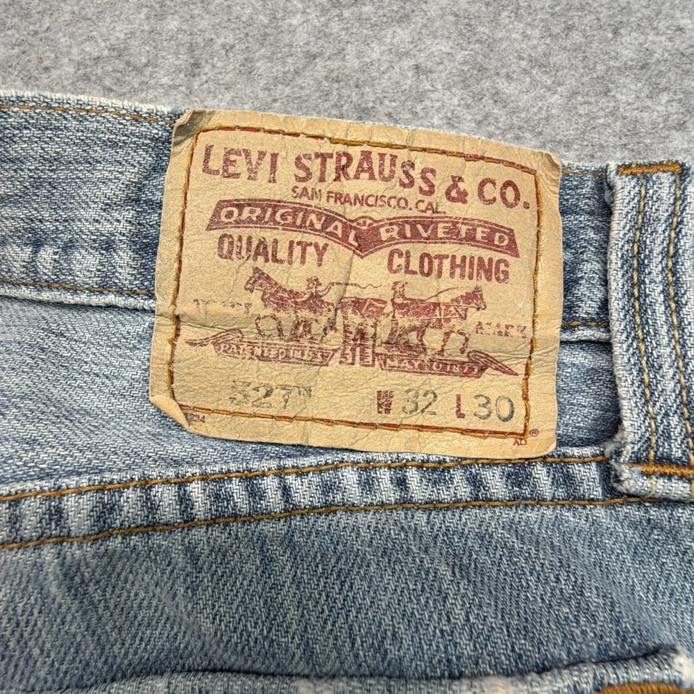 Levis 527 Jeans Mens 32x30 Blue Cotton Bootcut Western Rips Denim Pants Y2K